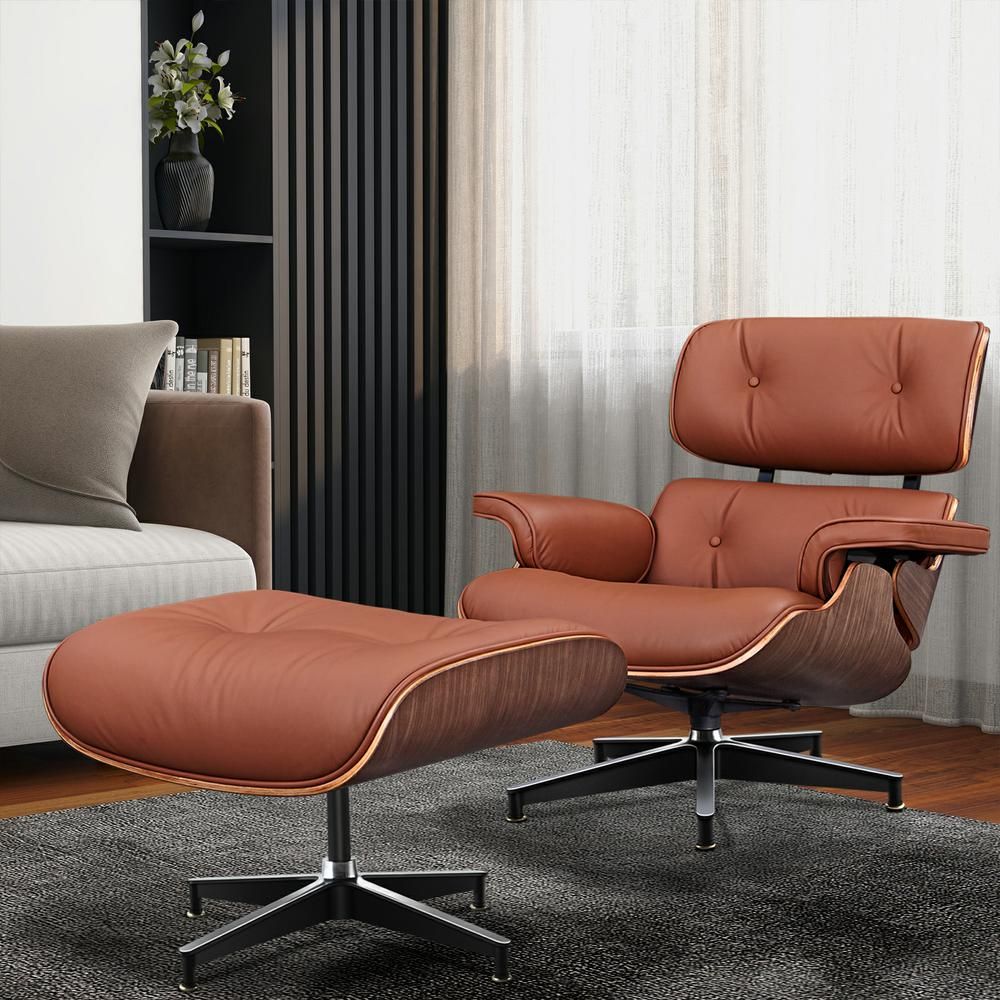 Eames Lounge Copy Armchair With Ottoman Genuine Leather Swivel Chair