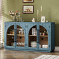 Blue and Black Large Sideboard with Arched Glass Doors and Metal Handles and Adjustable Shelves for Kitchen, Dining Room and Living Room