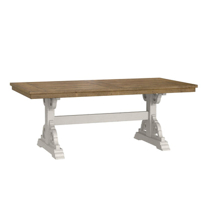 Cottage Style Brown And White Trestle Dining Table