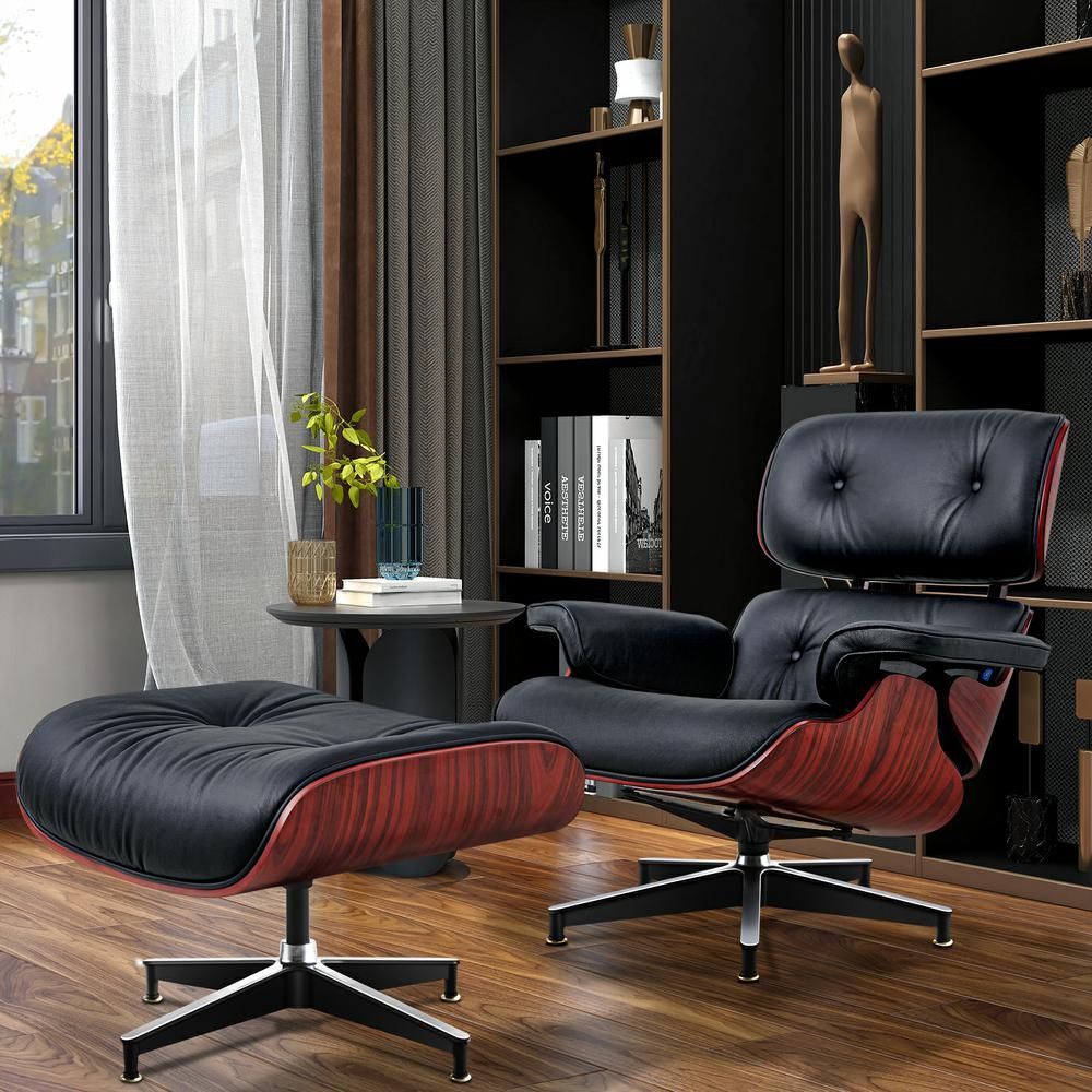 Eames Lounge Copy Armchair With Ottoman Genuine Leather Swivel Chair