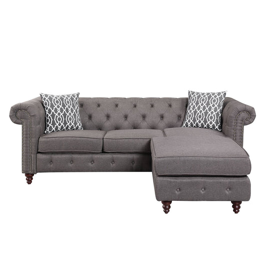 Traditional Reversible Sectional Sofa in Grey