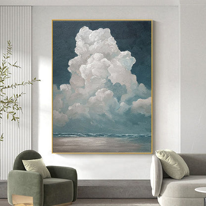 White Cloud Textured Wall Art Blue Sky Painting, Various Sizes Available