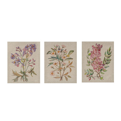 Colored Flora Illustration 3-piece Linen Canvas Wall Art Set