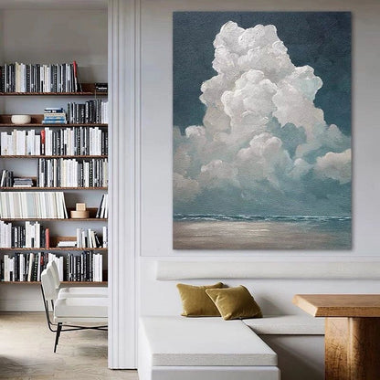 White Cloud Textured Wall Art Blue Sky Painting, Various Sizes Available