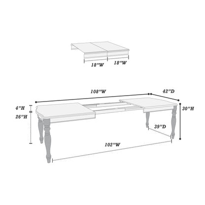 Transitional Style Dining Table with 2 Leaves, Antique White Finish