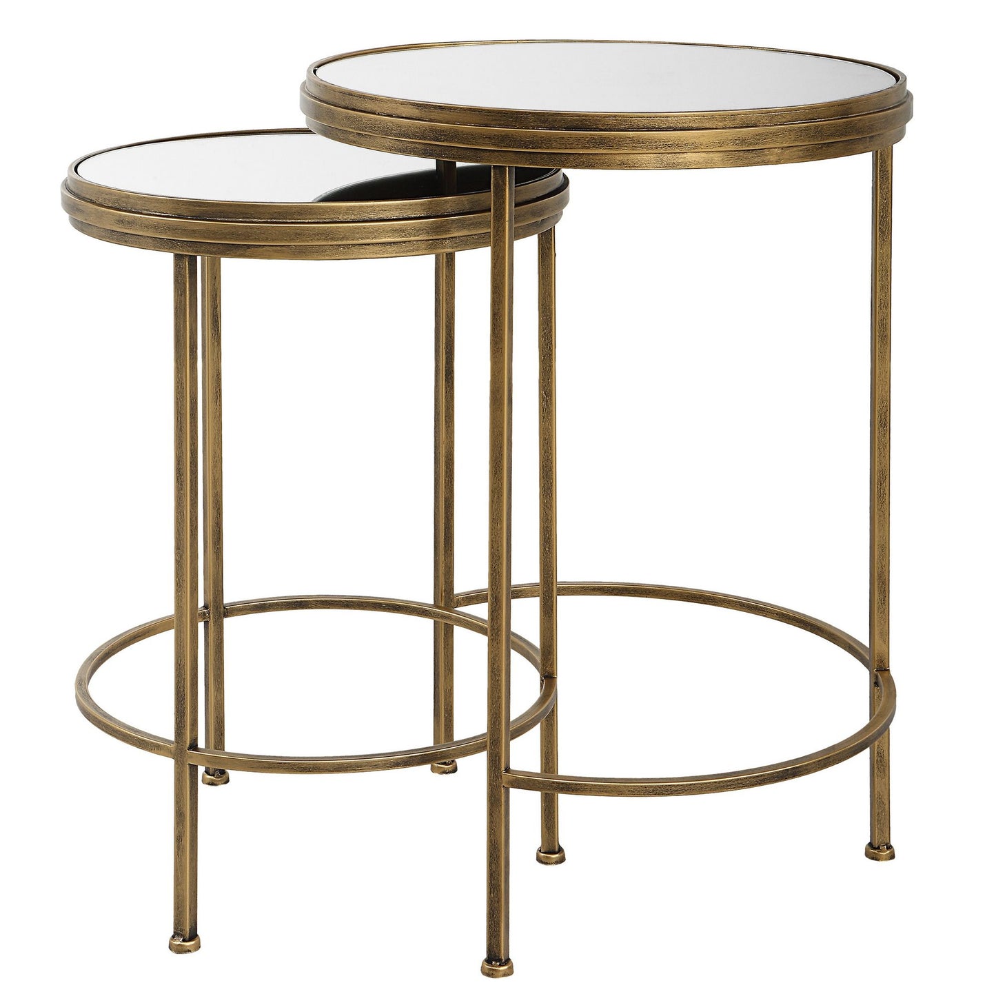 Set of 2 Nesting Accent Tables with Mirrored Tops, Modern, Gold, 15 & 18 Inch