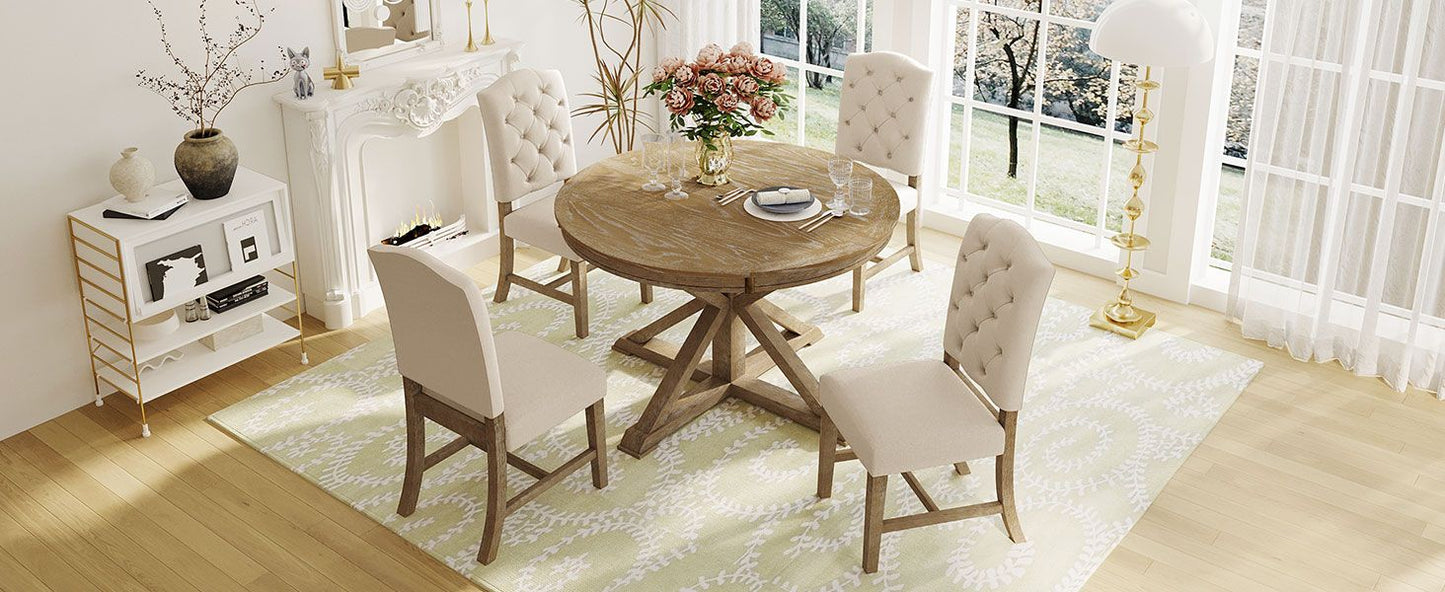 Cottage Style Extendable Dining Table Set With 4 Chairs