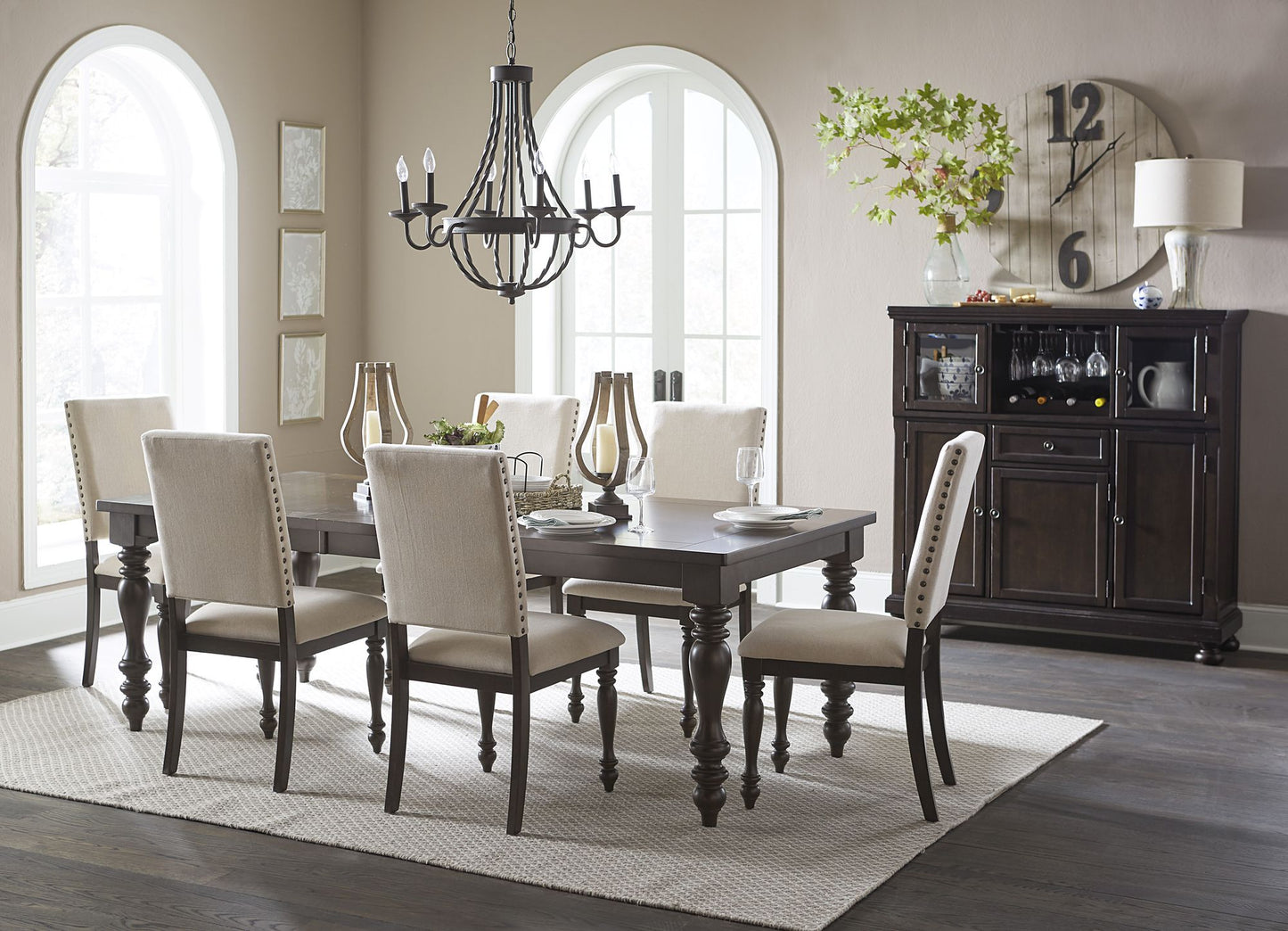 Traditional Brown Finish 5pc Dining Set Table with Leaf and 4 Side Chairs