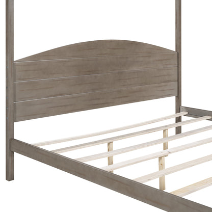 Canopy Platform Bed with Headboard and Support Legs, King Size, Brown Wash