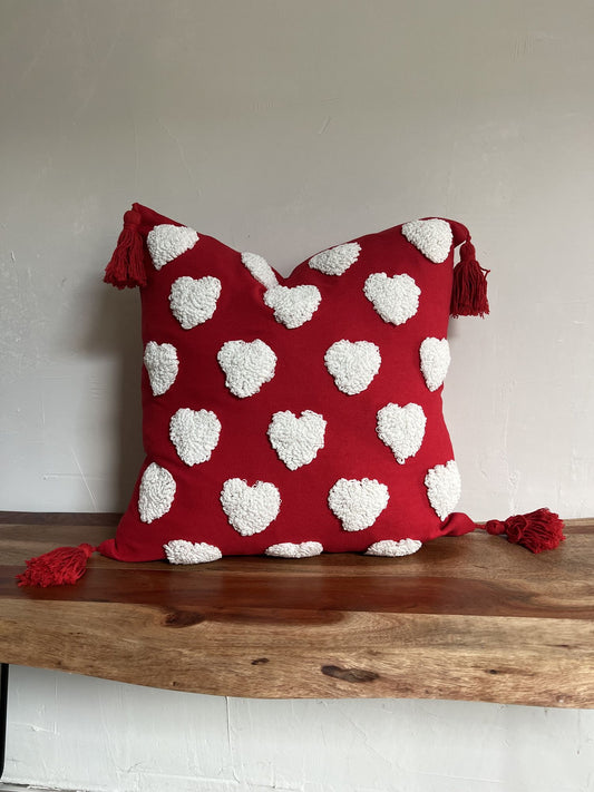 Valentines day throw pillow cover with tassles, 18" (2 color choices to choose from)