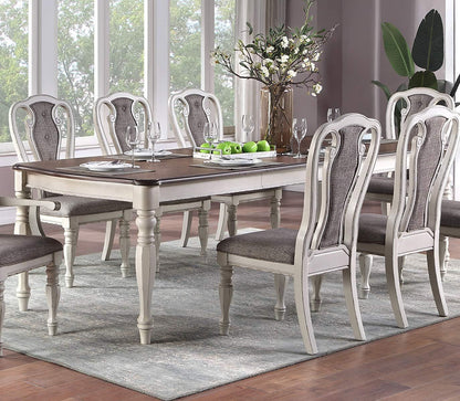 Transitional Style Dining Table with 2 Leaves, Antique White Finish