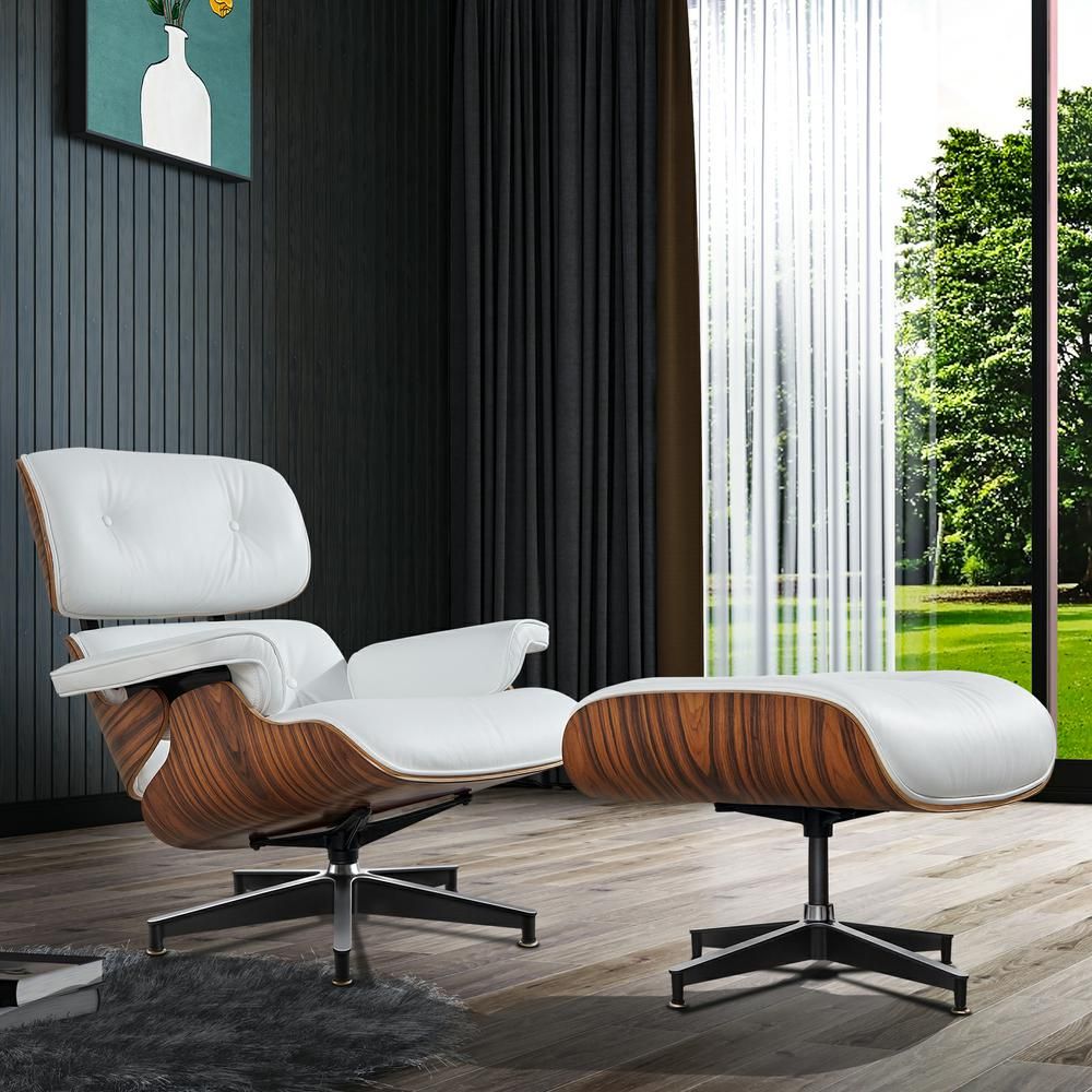 Eames Lounge Copy Armchair With Ottoman Genuine Leather Swivel Chair