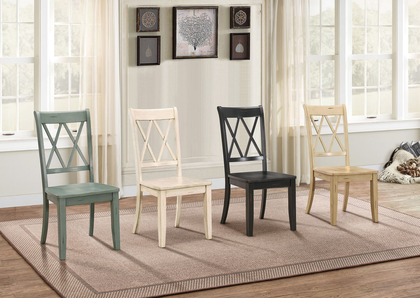 Transitional Double X-Back Design Side Chair Set of 2