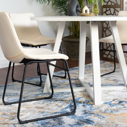 Round Dining Set, 5 Piece Trestle Dining Table with 4 White Modern Chairs