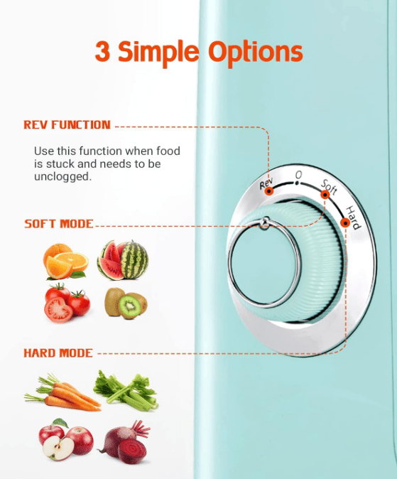 Fruit and vegetable juice machine, easy to clean 2 speed mode and reverse function