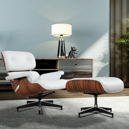 Eames Lounge Copy Armchair With Ottoman Genuine Leather Swivel Chair