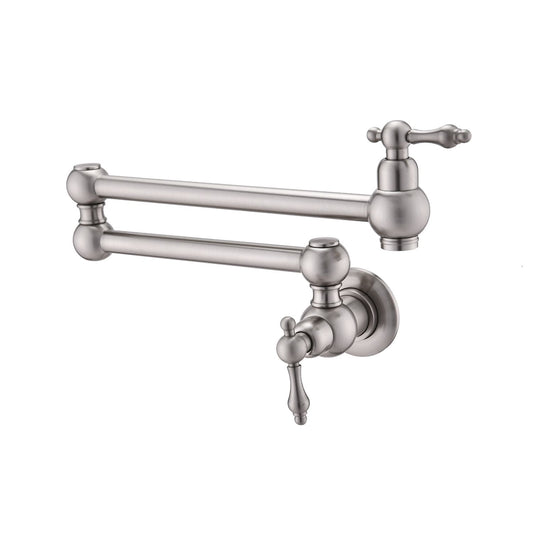 Wall Mount Folding Kitchen Pot Filler Faucet, Brushed Nickel