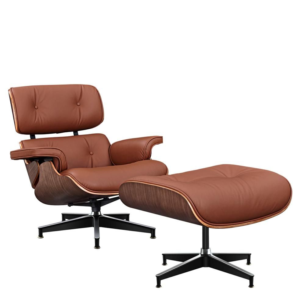 Eames Lounge Copy Armchair With Ottoman Genuine Leather Swivel Chair