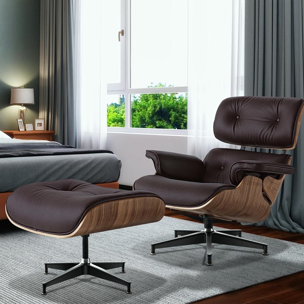 Eames Lounge Copy Armchair With Ottoman Genuine Leather Swivel Chair