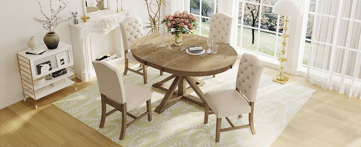 Cottage Style Extendable Dining Table Set With 4 Chairs