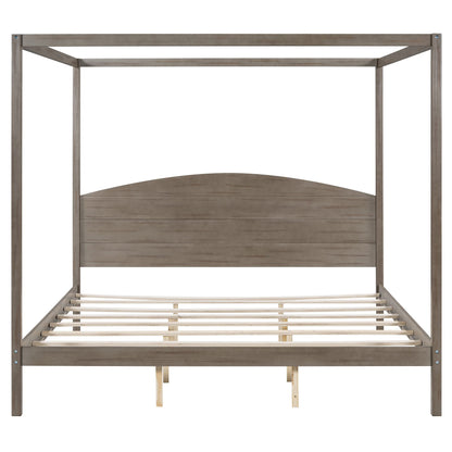 Canopy Platform Bed with Headboard and Support Legs, King Size, Brown Wash