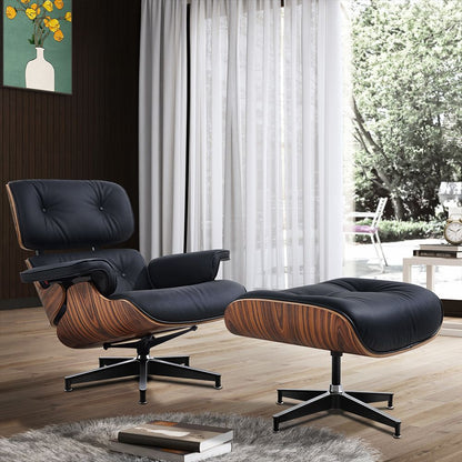 Eames Lounge Copy Armchair With Ottoman Genuine Leather Swivel Chair