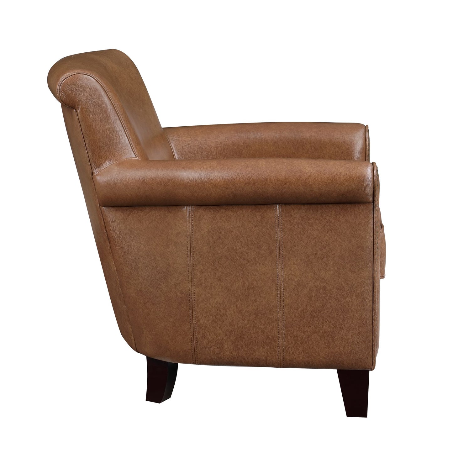 Top-Grain Leather Nail head Trim Traditional Accent Chair Solid Wood Frame