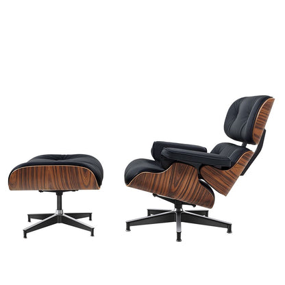 Eames Lounge Copy Armchair With Ottoman Genuine Leather Swivel Chair