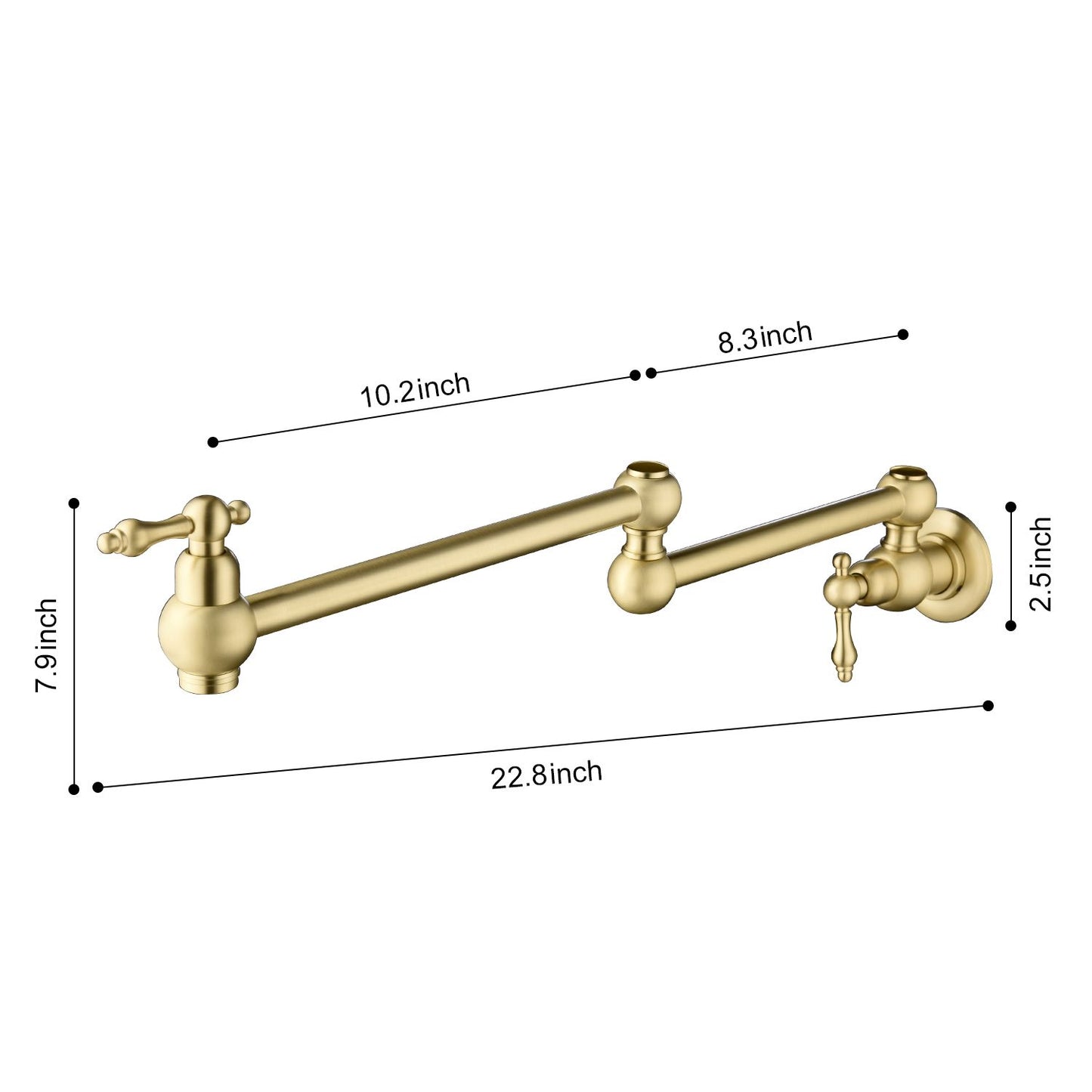 Wall Mount Folding Kitchen Pot Filler Faucet, Brushed Gold