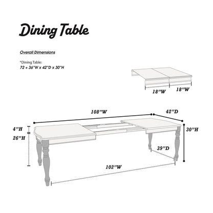 Transitional Style Dining Table with 2 Leaves, Antique White Finish