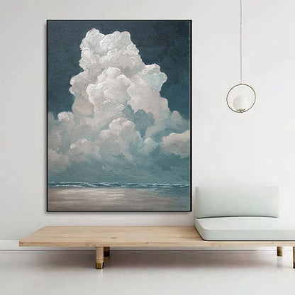 White Cloud Textured Wall Art Blue Sky Painting, Various Sizes Available