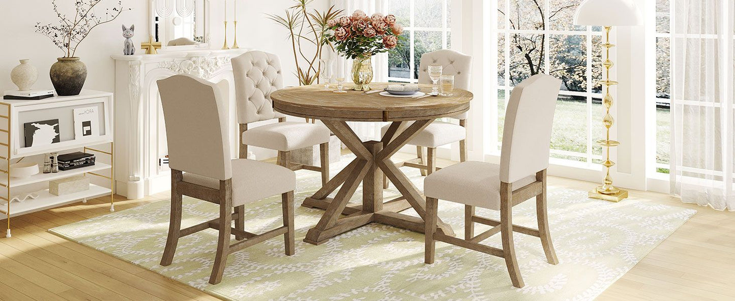 Cottage Style Extendable Dining Table Set With 4 Chairs