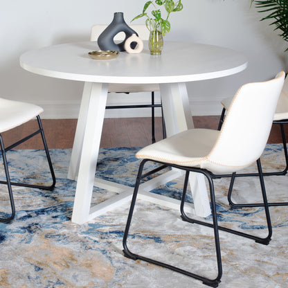 Round Dining Set, 5 Piece Trestle Dining Table with 4 White Modern Chairs