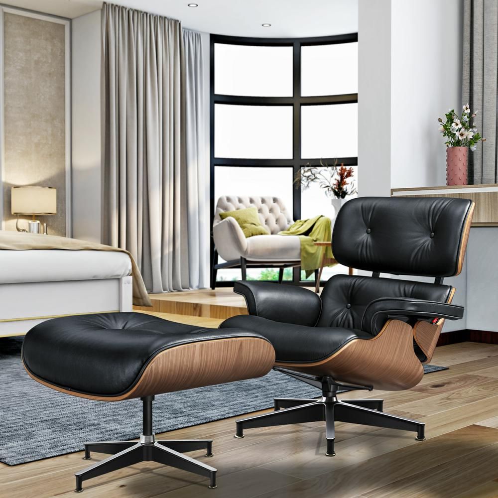 Eames Lounge Copy Armchair With Ottoman Genuine Leather Swivel Chair