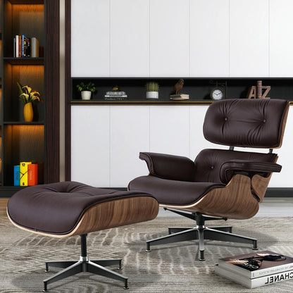 Eames Lounge Copy Armchair With Ottoman Genuine Leather Swivel Chair