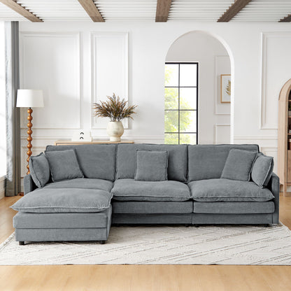 Modern Modular Sectional Sofa Couch with Storage Ottoman, Oversized 4 Seater Couch, Grey