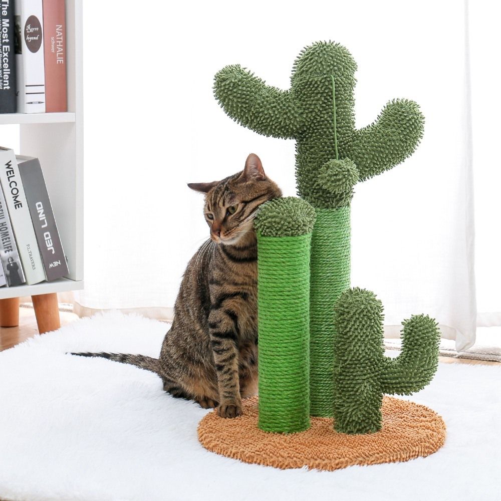 Cactus Cat Scratchers Scratch Pole with Natural Sisal Rope for Indoor Cats;  Vertical Cactus Cat Tree