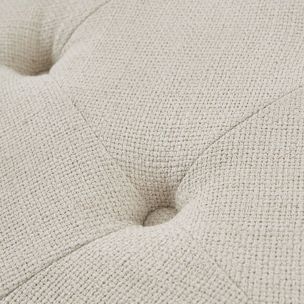 Wood and Linen Tufted Round Ottoman