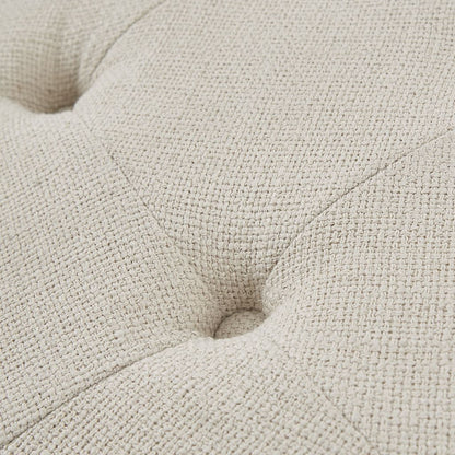 Wood and Linen Tufted Round Ottoman