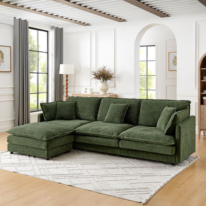 Modern Modular Sectional Sofa Couch with Storage Ottoman, Oversized 4 Seater Couch, Green