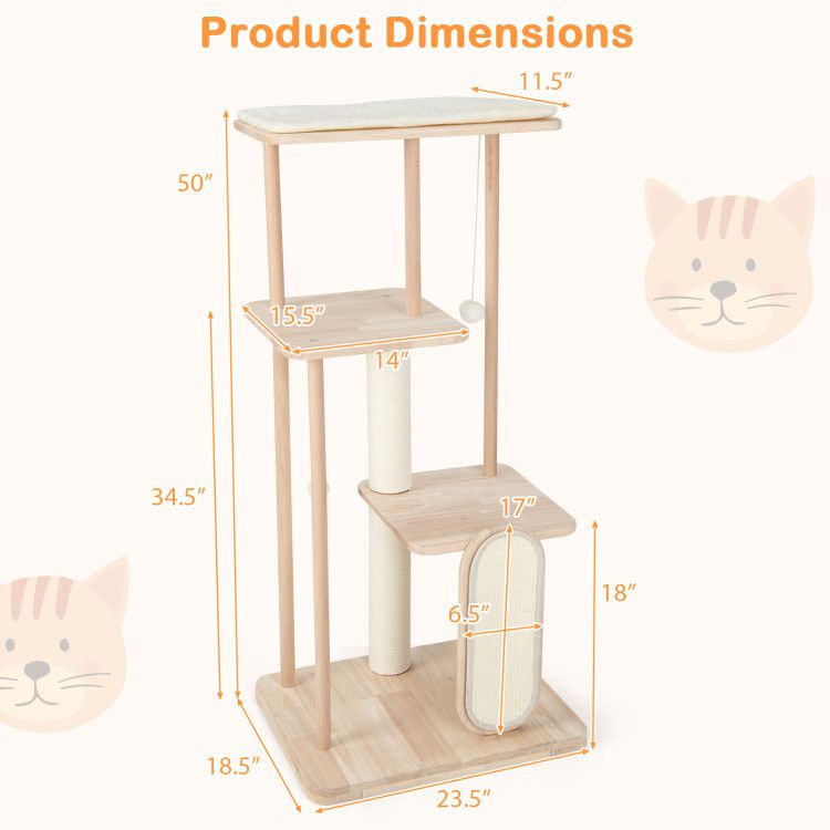 Wooden Multi-level Modern Cat Tower with Scratching Board and Post