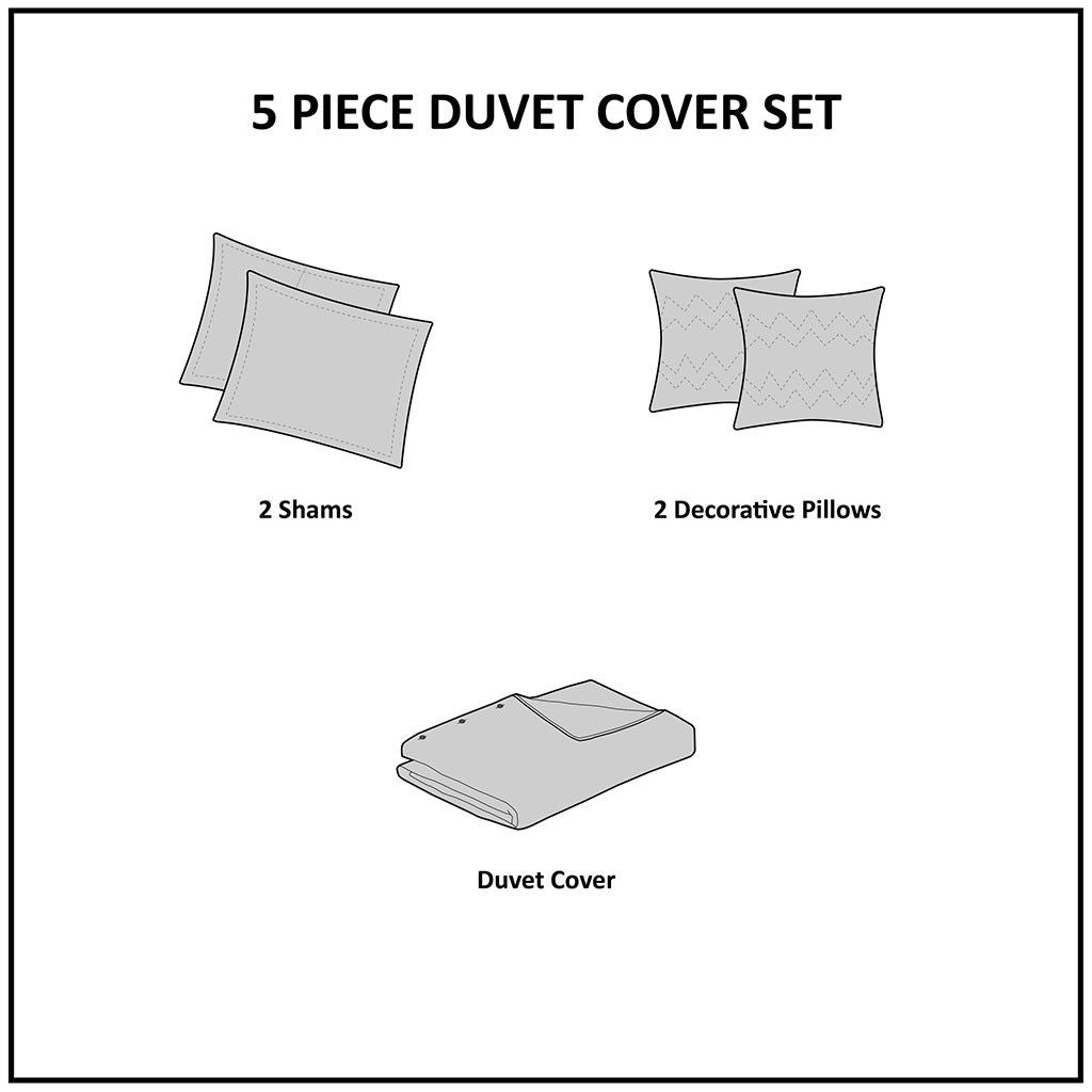 5 Piece Cotton Jaquard Duvet Set, King