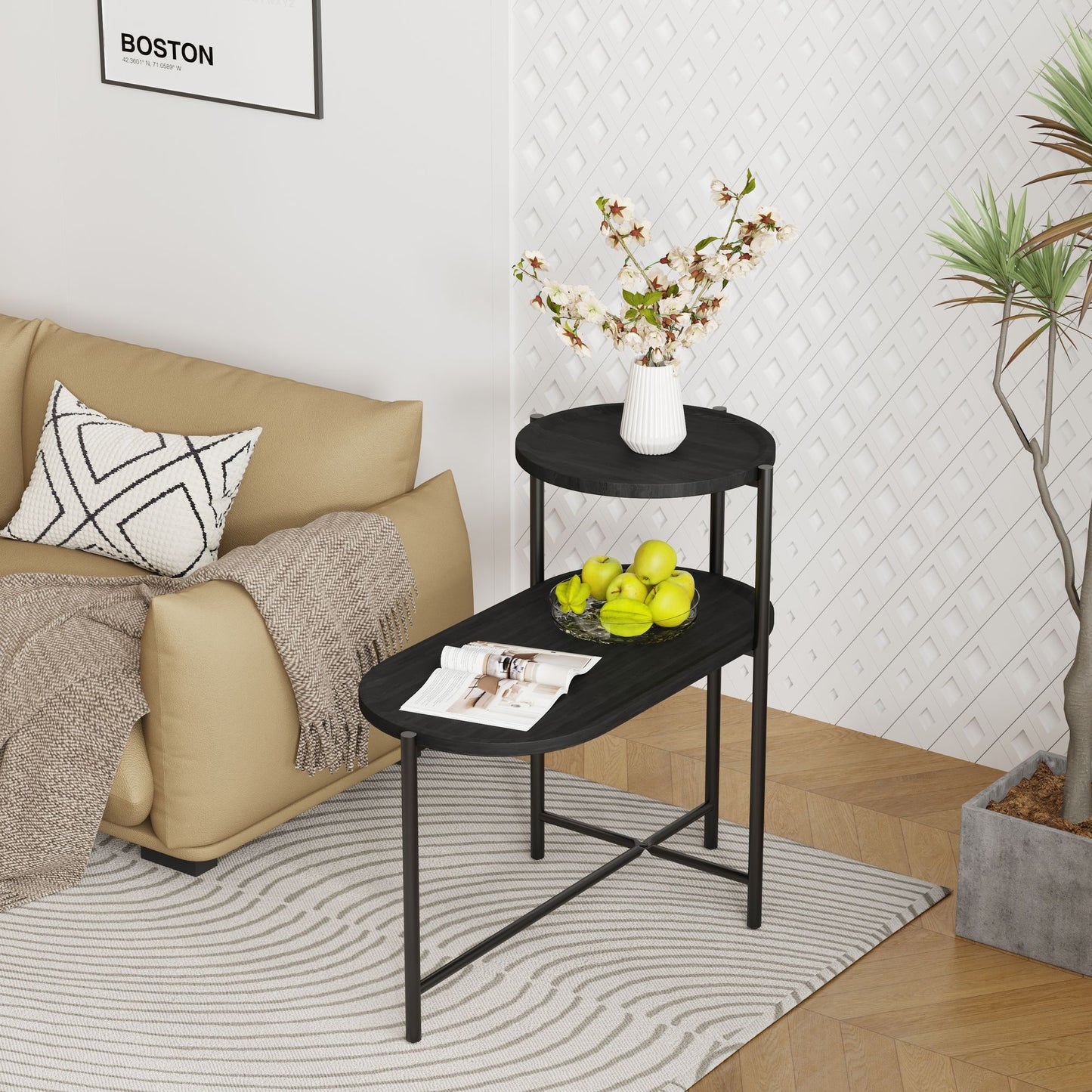 2 Tier Oval End Tables (Black)