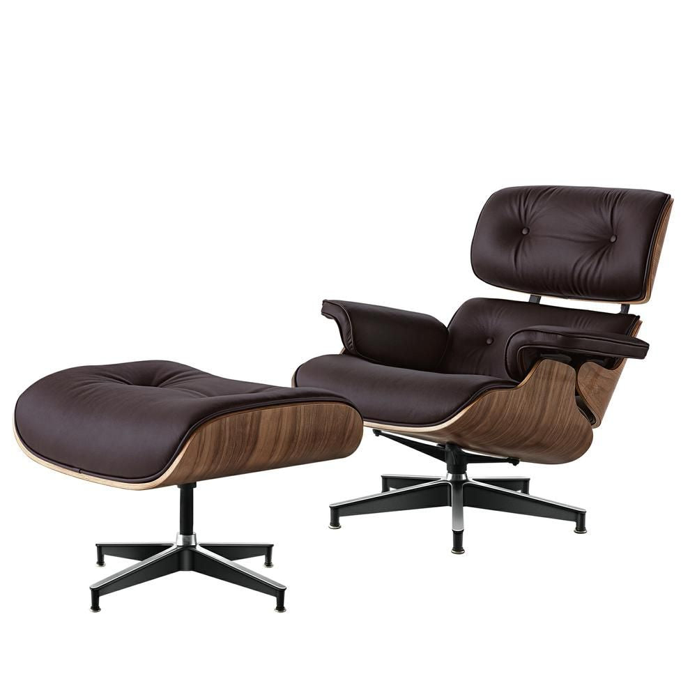 Eames Lounge Copy Armchair With Ottoman Genuine Leather Swivel Chair