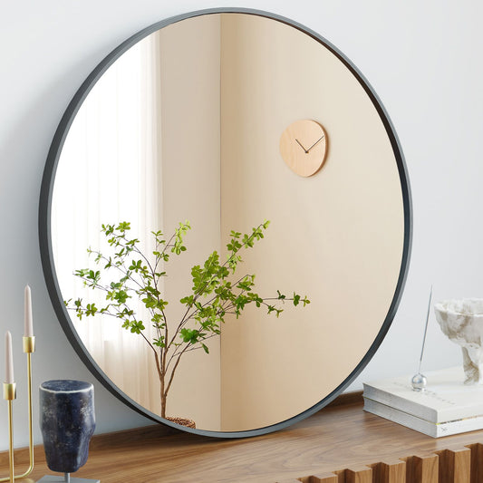 Black Round Wall Mirror, Bathroom, Entryway, Bedroom, Vanity (24 Inch)