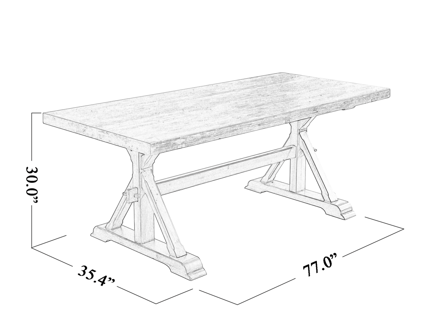 Vintage Trestled Rectangular Dining Table, Brown, 77"x35.4"x30.0"