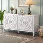 Retro Sideboard with Circular Groove Design Round Metal Door Handle, blue grey white