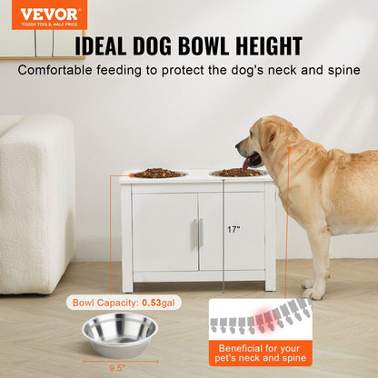 VEVOR Pet Feeding Station w/ 2 Elevated Dog Bowls Dog Food & Toy Storage Cabinet