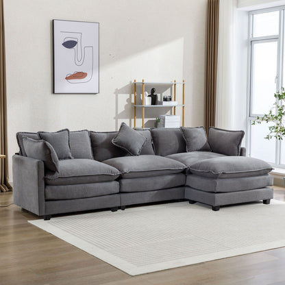 The Ayla Chenille Upholstered Sofa with Ottoman and 5 Pillows 112"