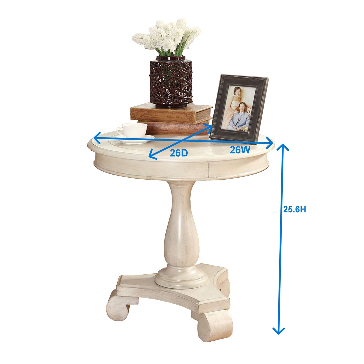 Rene Round Wood Pedestal Side Table, Espresso